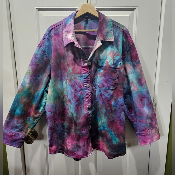 Custom Tie Dye Denim Shacket Express XL - Picture 8 of 9